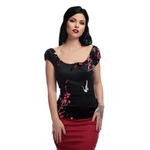 Collectif Mainline Lorena Cranes And Blossom Top US M UK 12